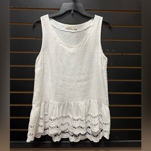 Valentina Naldi White Linen Tank Top with Crochet Cotton Hem – Made in Italy